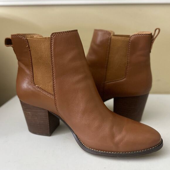 J. Crew Rory Leather Block Heel Ankle Chelsea Boots Warm Sepia Brown Size 10 - Picture 3 of 9